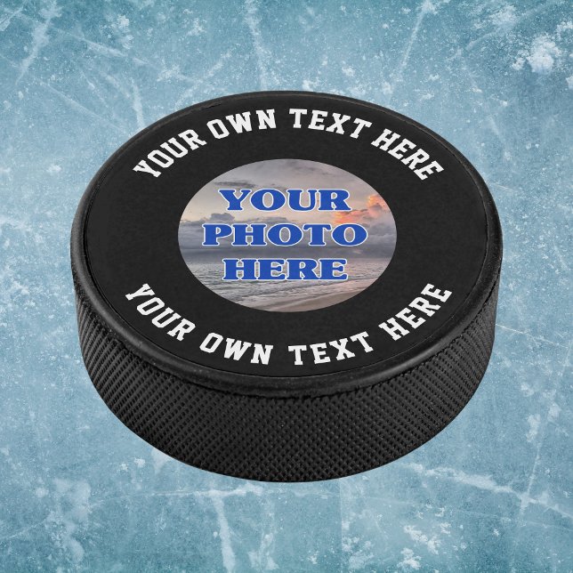 Create Your Own Photo Text Personalised Hockey Puck (Ice hockey puck to personalize with your text.)