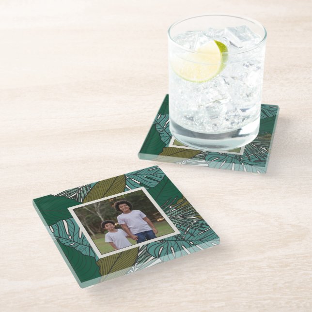 Create Your Own Photo Tropical Pattern Glass Coaster (Angled)