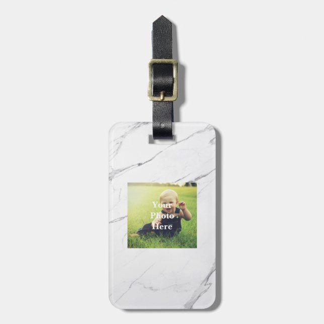 Create Your Own Photo White Marble luggage tag (Front Vertical)