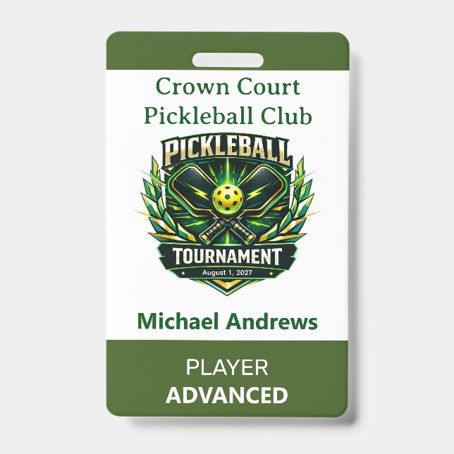Create Your Own Pickleball Tournament Badge ID Badge (Front)