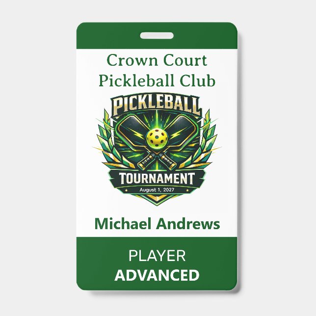Create Your Own Pickleball Tournament ID Badge (Front)