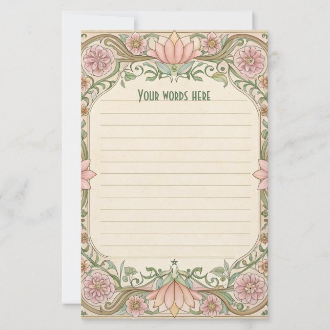 Create Your Own Pink Floral Art Deco Note Paper (Front)