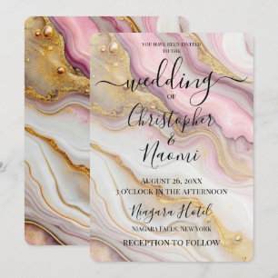 Create Your Own Pink & Gold Alcohol Ink Wedding Invitation
