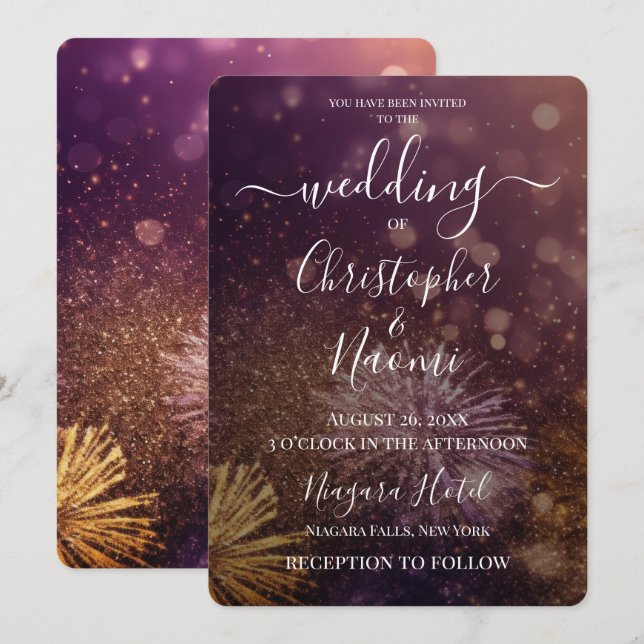 Create Your Own Pink Gold Bokeh Fireworks Invitation (Front/Back)