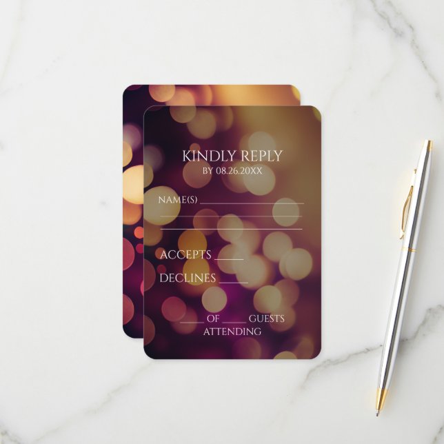 Create Your Own Pink Gold Bokeh RSVP Card (Front/Back In Situ)
