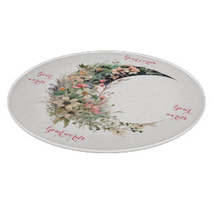 Create Your Own Pink Meadow Floral Crescent Moon Cutting Board