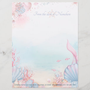 Create Your Own Pink Mermaid Tail Sea Shells Custom Letterhead