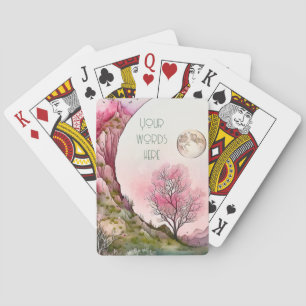 Create Your Own Pink Moon Landscape Playing Cards
