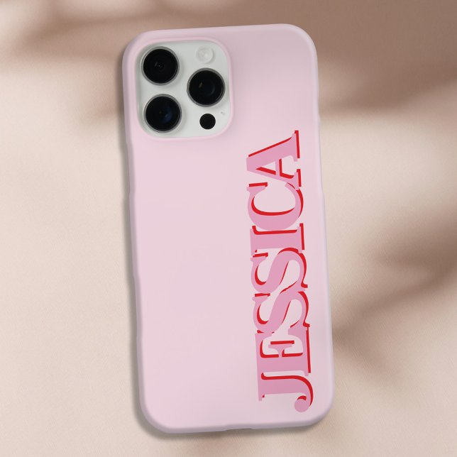 Create Your Own Pink Red Name Monogram iPhone Case (Creator Uploaded)
