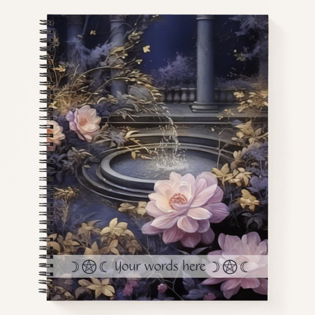 Create Your Own Pink Roses Courtyard Fountain Notebook (Front)