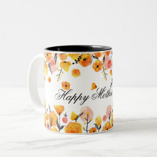 Create Your Own Pink & Yellow Floral Mother's Day Two-Tone Coffee Mug