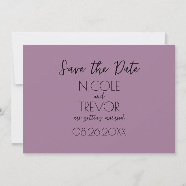Create Your Own - Plain Mauve Minimalist Save The Date (Front)