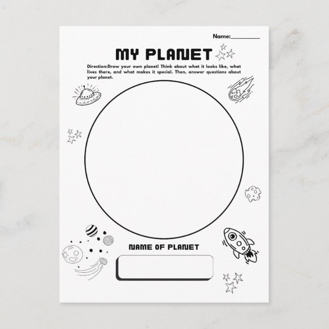 Create Your Own Planet Drawing Postcard (Front)
