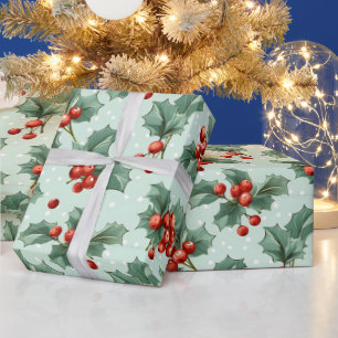 Create Your Own Polka Dots & Red Holly Green Wrapping Paper