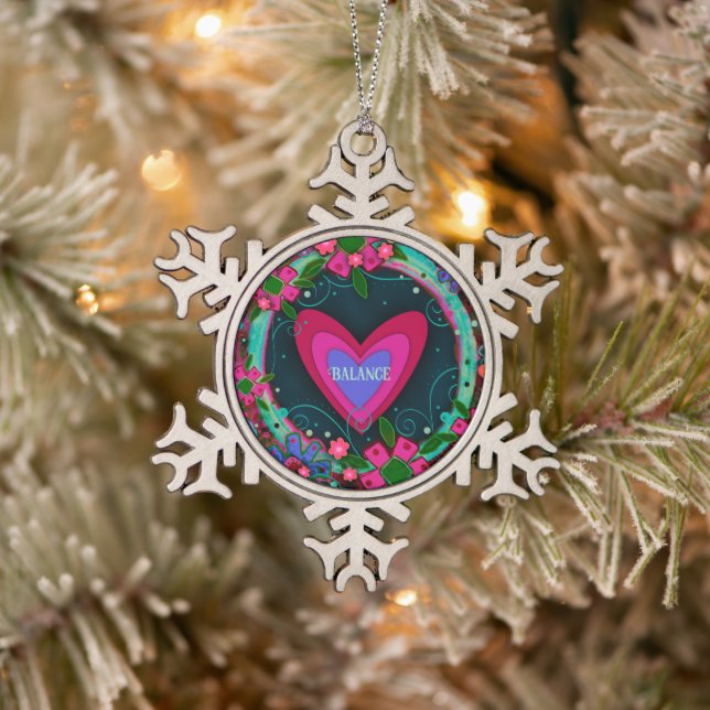 Create Your Own Pretty Floral Inspirivity Snowflake Pewter Christmas Ornament (Tree)