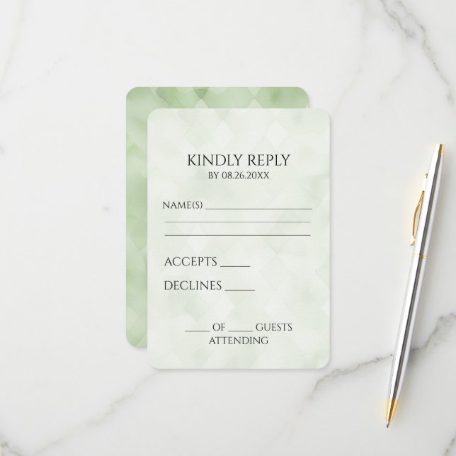 Create Your Own Pretty Green Background Texture RSVP Card (Front/Back In Situ)