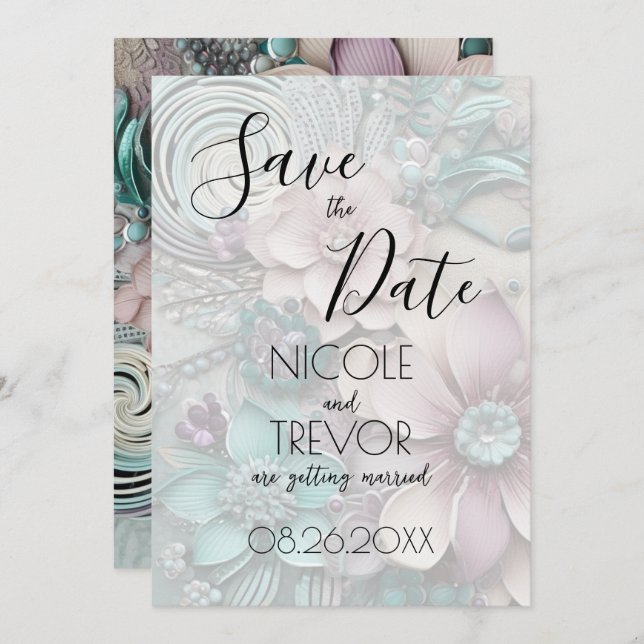 Create Your Own - Pretty Paper Flowers Save The Date (Front/Back)