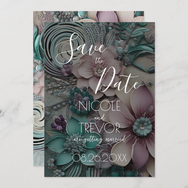 Create Your Own - Pretty Paper Flowers Save The Date (Front/Back)