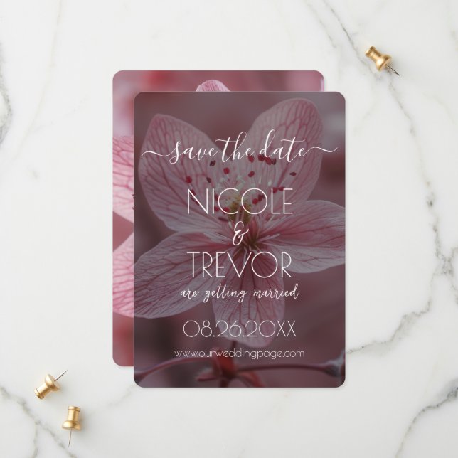 Create Your Own - Pretty Pink Flower Closeup Save The Date (Front/Back In Situ)
