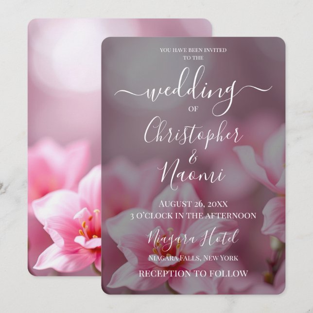 Create Your Own Pretty Pink Flowers Invitation (Front/Back)