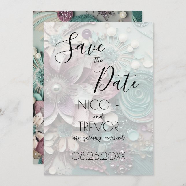 Create Your Own - Pretty Shabby Chic Paper Flowers Save The Date (Front/Back)