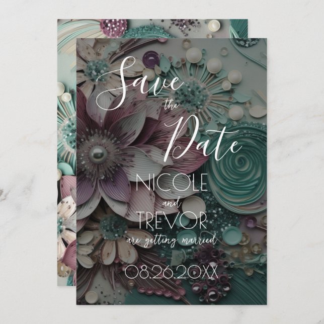 Create Your Own - Pretty Shabby Chic Paper Flowers Save The Date (Front/Back)
