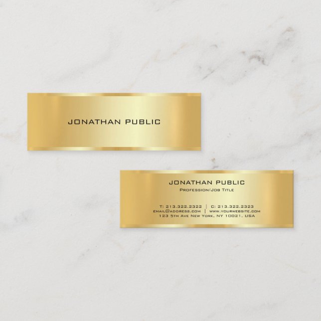 Create Your Own Professional Elegant Faux Gold Mini Business Card (Front/Back)