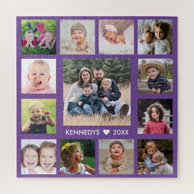 Create Your Own Purple 13 Family Photo Collage Jigsaw Puzzle (Vertical)