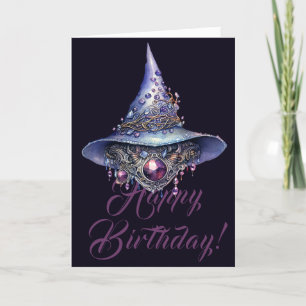 Create Your Own Purple Bejeweled Crystal Witch Hat Holiday Card