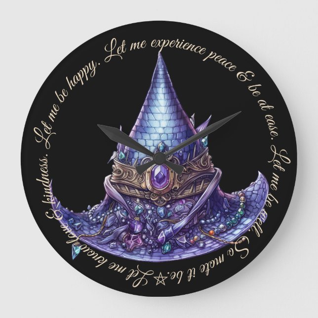 Create Your Own Purple Bejeweled Dragon Witch Hat Large Clock (Front)