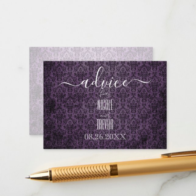 Create Your Own Purple Black Gothic Damask Advice Card (Front/Back In Situ)