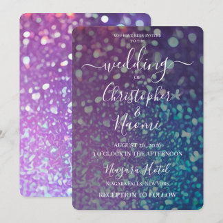 Create Your Own Purple Blue Painted Glitter Invitation