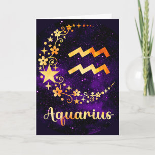 Create Your Own Purple Celestial Aquarius Holiday Card