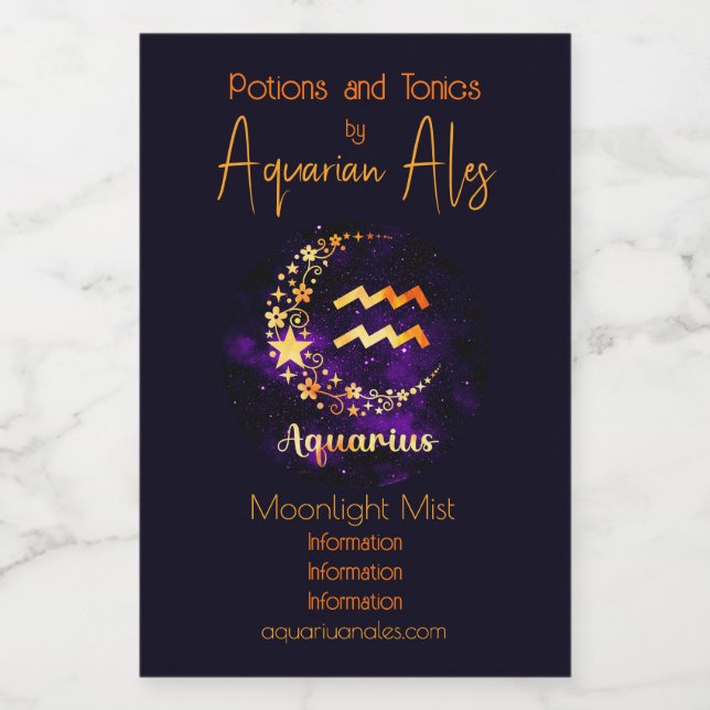Create Your Own Purple Celestial Aquarius Wine Label (Single Label)