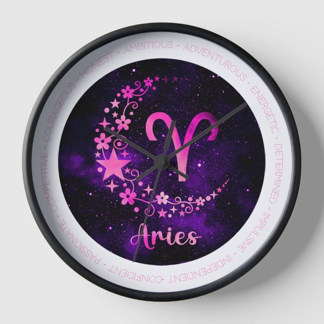Create Your Own Purple Celestial Aries Zodiac Clock (Front)