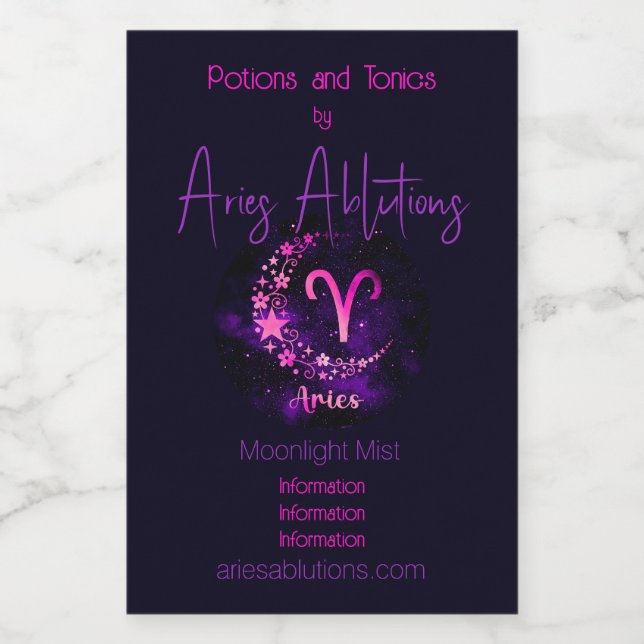 Create Your Own Purple Celestial Aries Zodiac Wine Label (Single Label)
