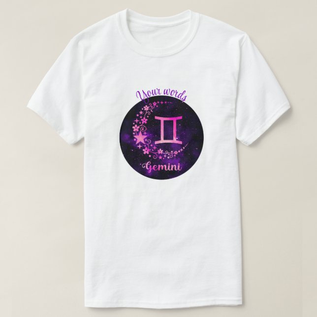 Create Your Own Purple Celestial Gemini Zodiac T-Shirt (Design Front)