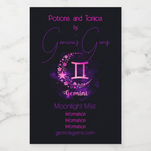 Create Your Own Purple Celestial Gemini Zodiac Wine Label (Single Label)