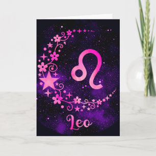 Create Your Own Purple Celestial Leo Zodiac Holiday Card