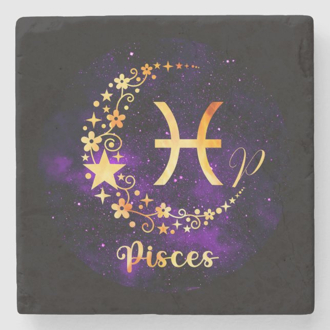 Create Your Own Purple Celestial Pisces Stone Coaster (Front)