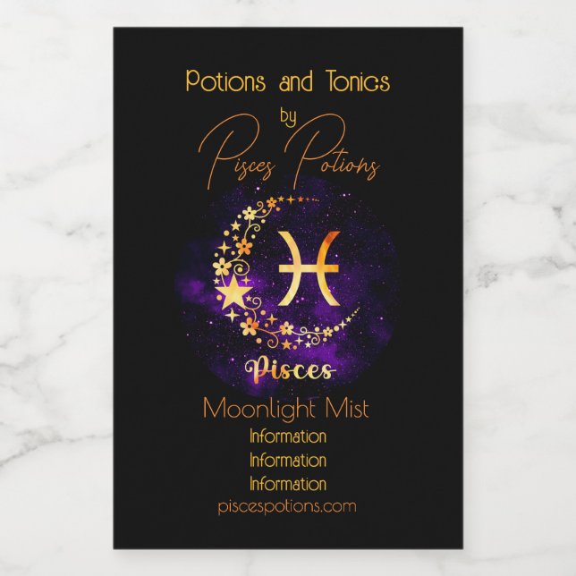 Create Your Own Purple Celestial Pisces Zodiac Wine Label (Single Label)