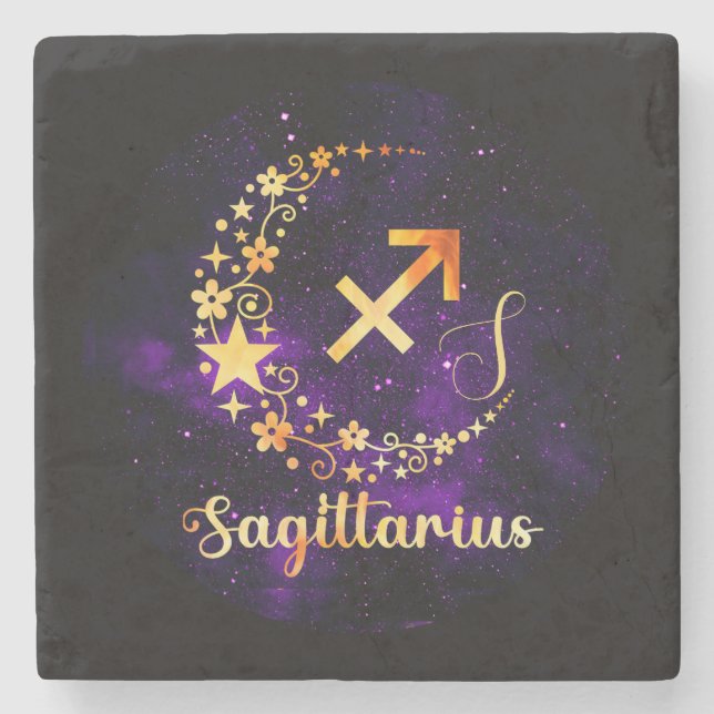 Create Your Own Purple Celestial Sagittarius Stone Coaster (Front)