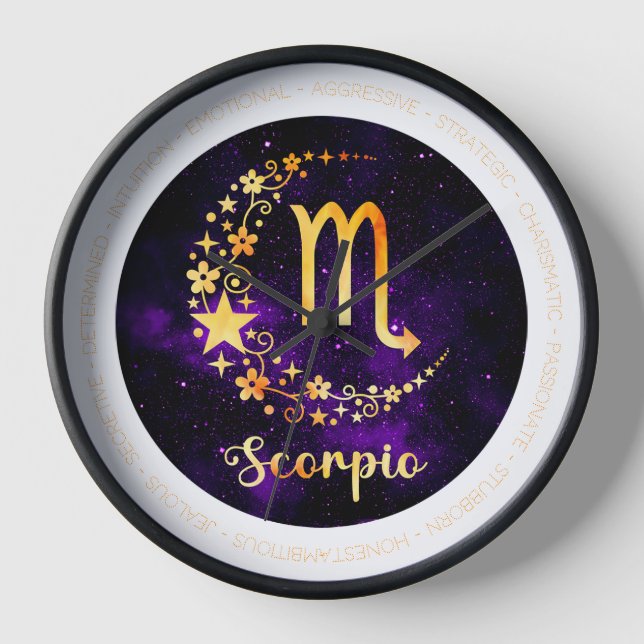 Create Your Own Purple Celestial Scorpio Zodiac Clock (Front)