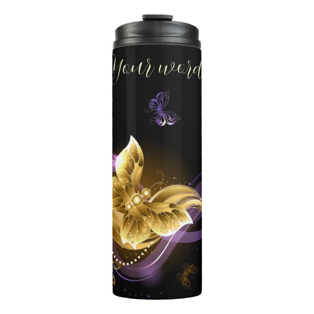 Create Your Own Purple & Gold Butterflies Thermal Tumbler (Front)