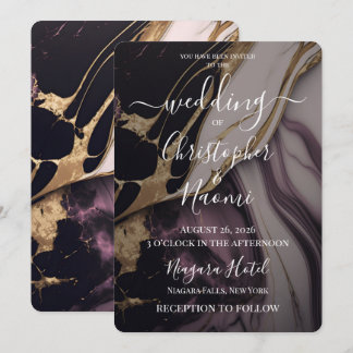 Create Your Own Purple & Gold Marble Wedding Invitation