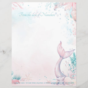 Create Your Own Purple Mermaid Tail Sea Shells Custom Letterhead