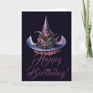 Create Your Own Purple Orange Celestial Witch Hat Holiday Card