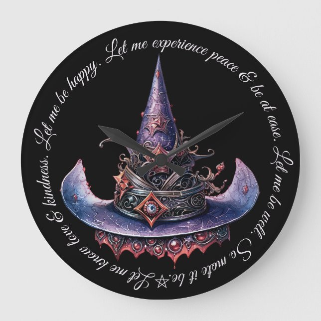 Create Your Own Purple Orange Celestial Witch Hat Large Clock (Front)