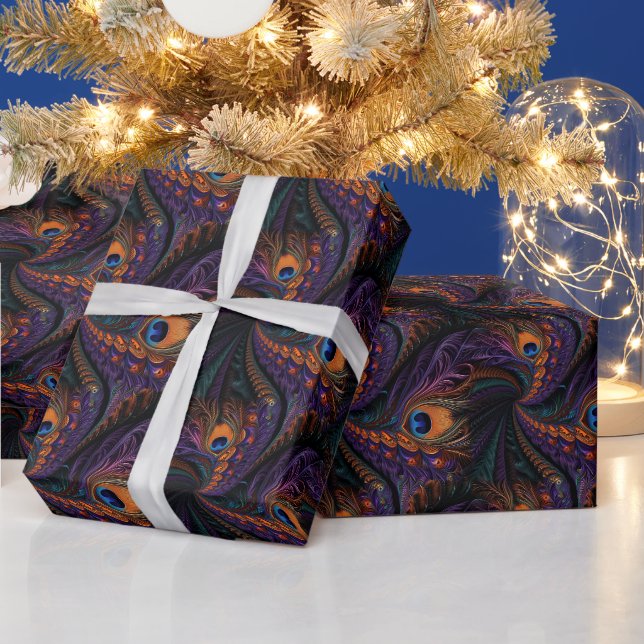 Create Your Own Purple Peacock Feathers Wrapping Paper (Holidays)