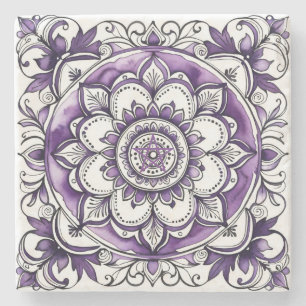 Create Your Own Purple Talavera Mandala Flower Stone Coaster